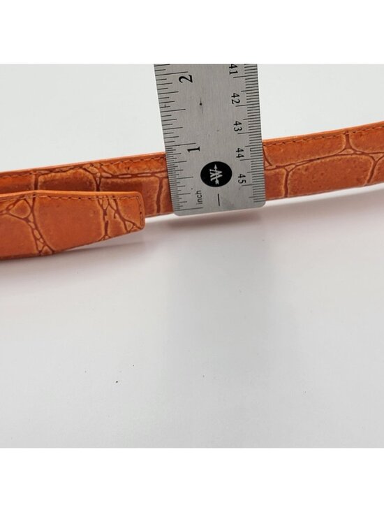 Orange Crocodile-Embossed Genuine Leather Belt With Silver-Tone Buckle